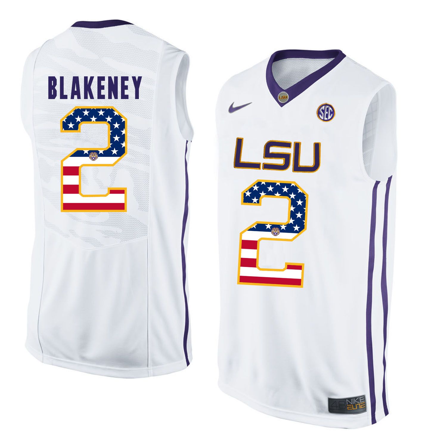 Men LSU Tigers #2 Blakeney White Flag Customized NCAA Jerseys